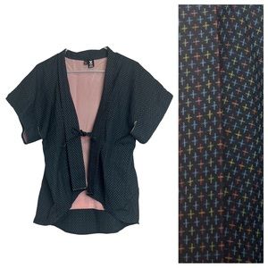 UO Urban Renewal Short Sleeve Tie Front Blazer Multicolor Swiss Cross Print Sml